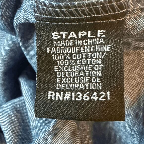 Staple Pigeon Men's Geometric Long Sleeve Button Down Shirt Blue Size Large - Picture 5 of 7